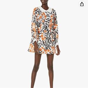 FCUK Size 4 Afra Collared Puff Sleeve Mini Dress‎ Orange Black Animal Print